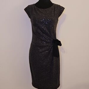 The Limited Grey Sequined Dress with Bow Side Rouche